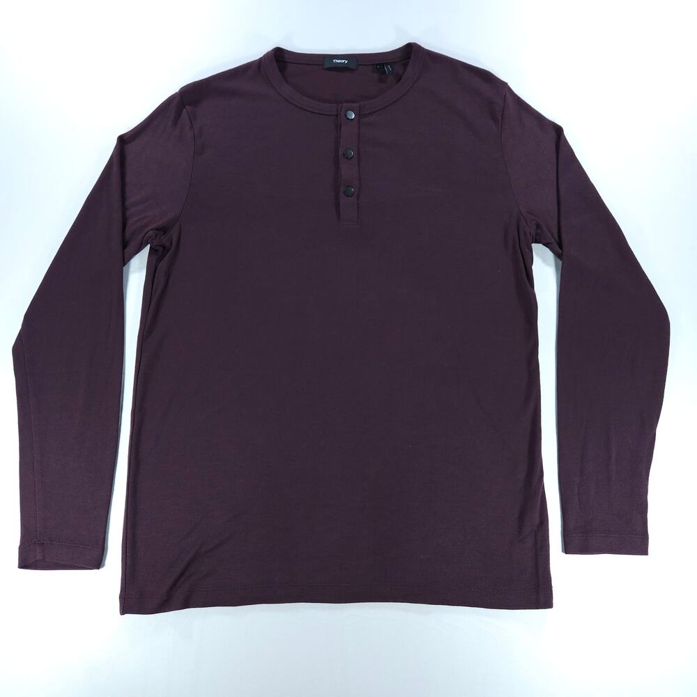 Theory Snap Henley Long Sleeve Shirt Mens Large Burgundy Activate Jersey Modal